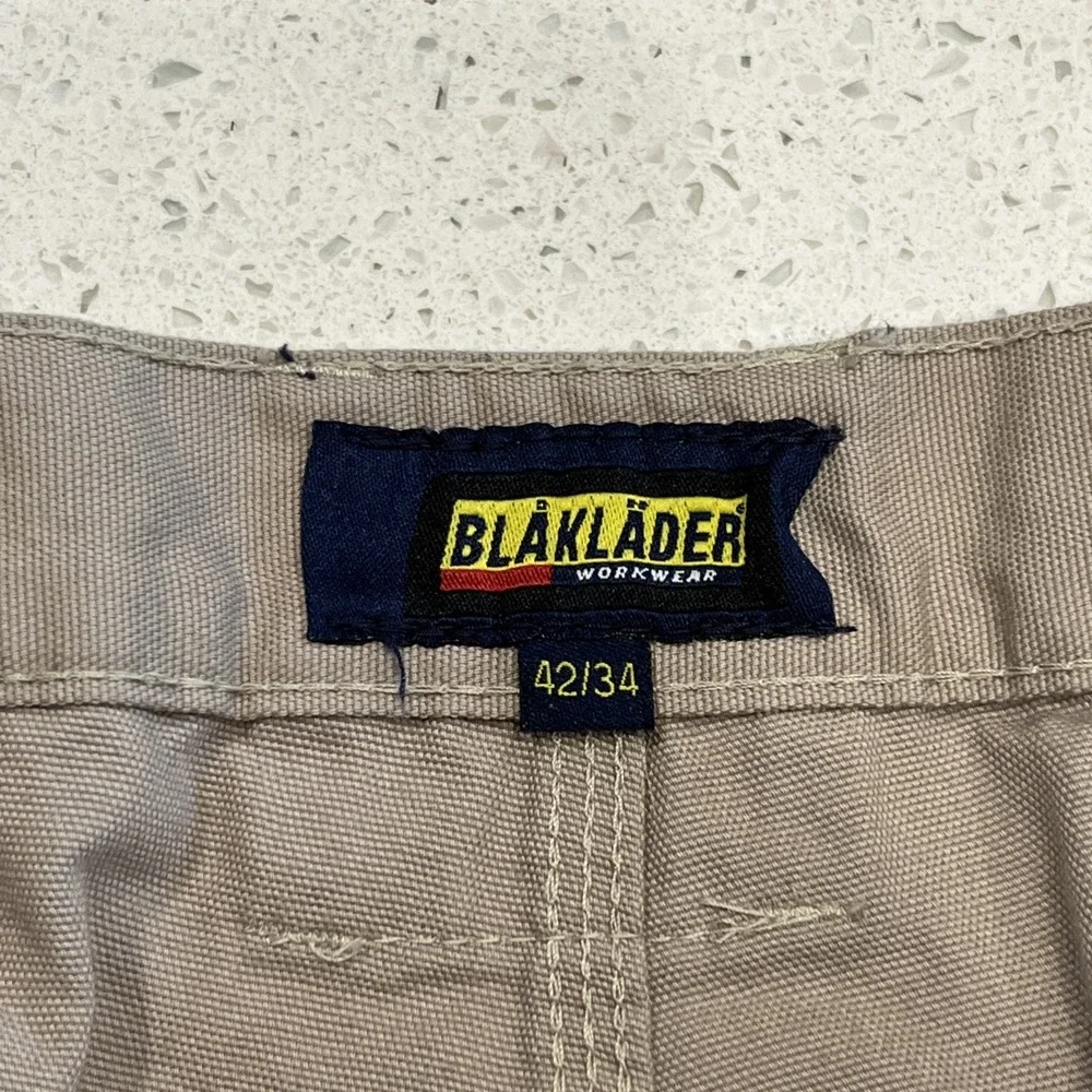 Blaklader Carpenter Pants Mens 42x32 Beige Canvas Workwear Utility Pockets Knee